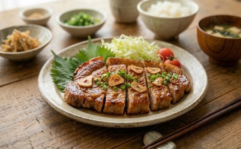 うなぎのタレアレンジの豚肩ロースの和風スタミナステーキ